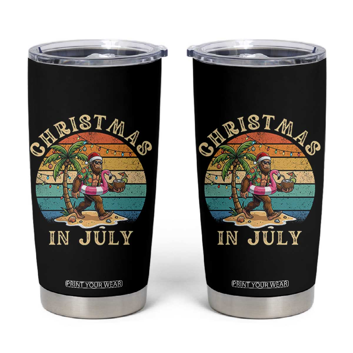 Funny Bigfoot Christmas In July Beach Vacation Tumbler Cup