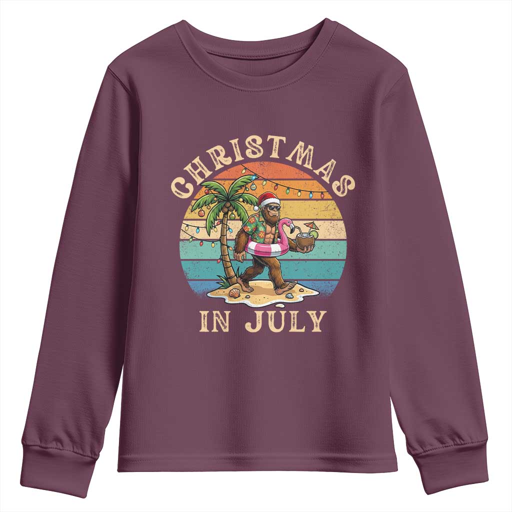 Funny Bigfoot Christmas In July Beach Vacation Youth Sweatshirt