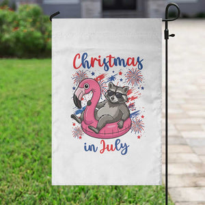 Funny Raccoon Christmas In July 4th of July Garden Flag