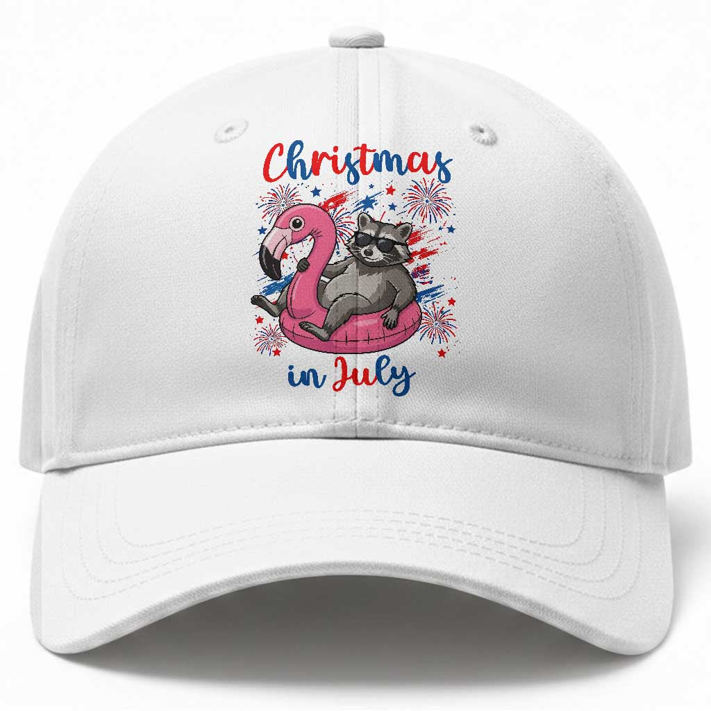 Funny Raccoon Christmas In July 4th of July Baseball Cap TS14 Print Your Wear