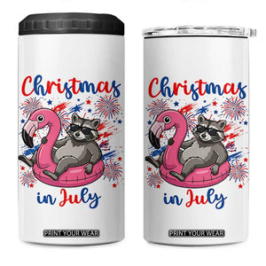 Funny Raccoon Christmas In July 4th of July 4 in 1 Can Cooler Tumbler