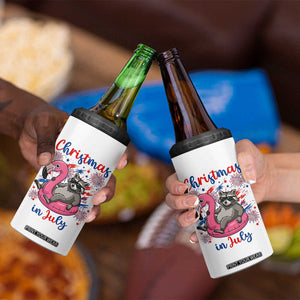 Funny Raccoon Christmas In July 4th of July 4 in 1 Can Cooler Tumbler