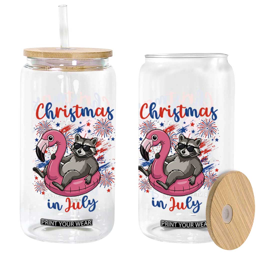 Funny Raccoon Christmas In July 4th of July Glass Can