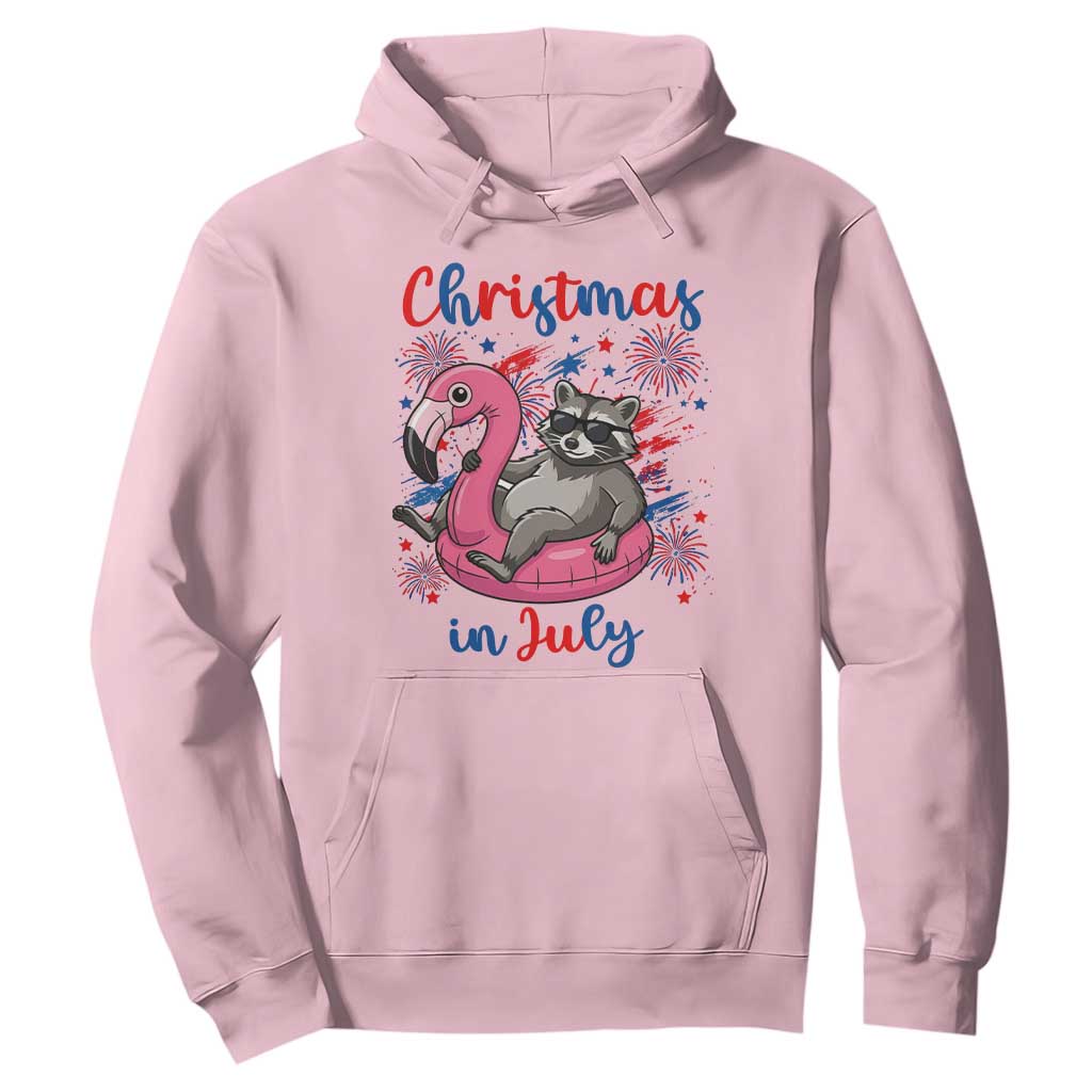Funny Raccoon Christmas In July 4th of July Hoodie