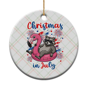 Funny Raccoon Christmas In July 4th of July Ceramic Ornament