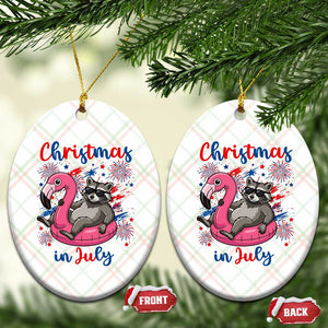 Funny Raccoon Christmas In July 4th of July Ceramic Ornament