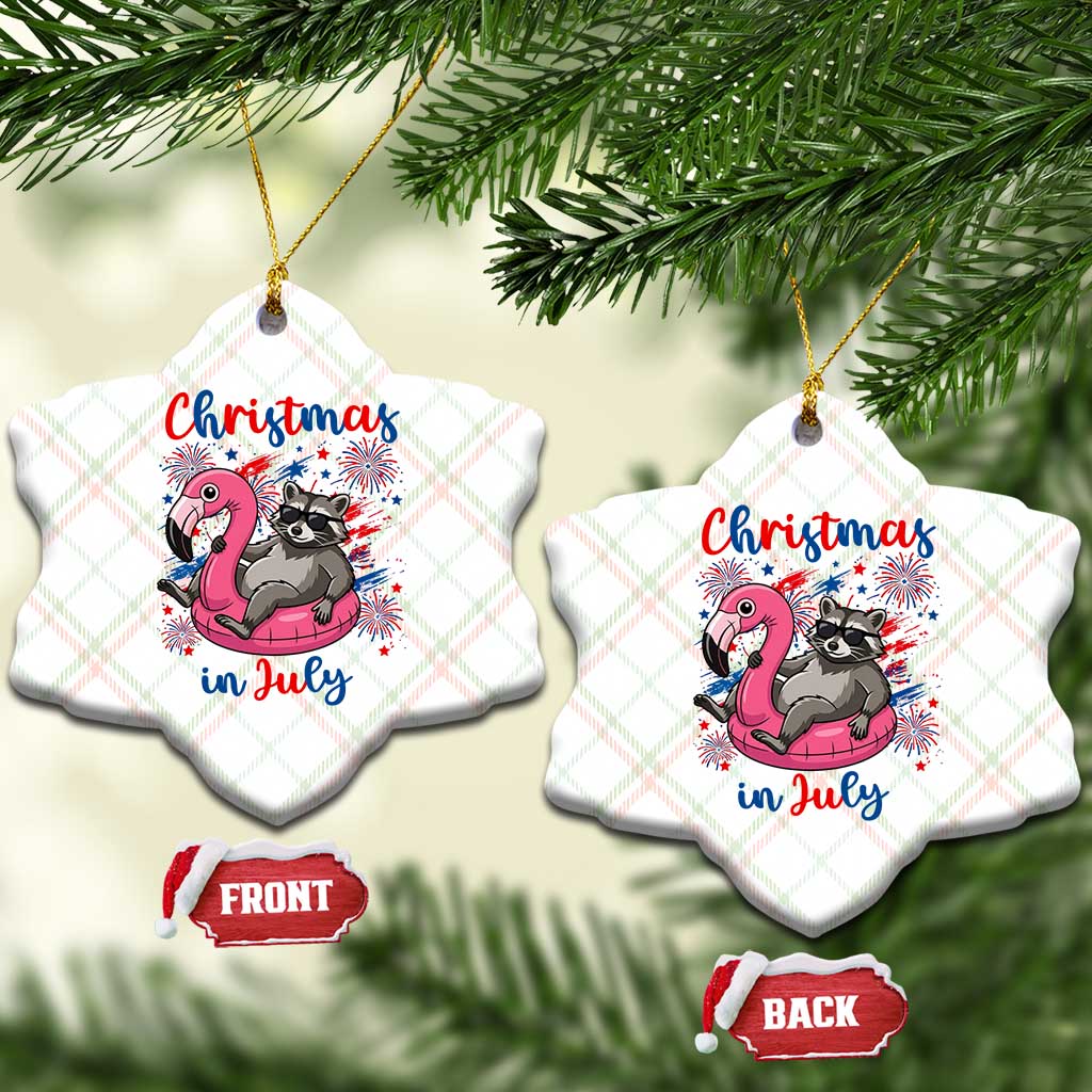 Funny Raccoon Christmas In July 4th of July Ceramic Ornament