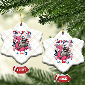 Funny Raccoon Christmas In July 4th of July Ceramic Ornament