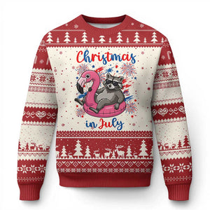 Funny Raccoon Christmas In July 4th of July Ugly Christmas Sweater TS14 Beige Red Print Your Wear