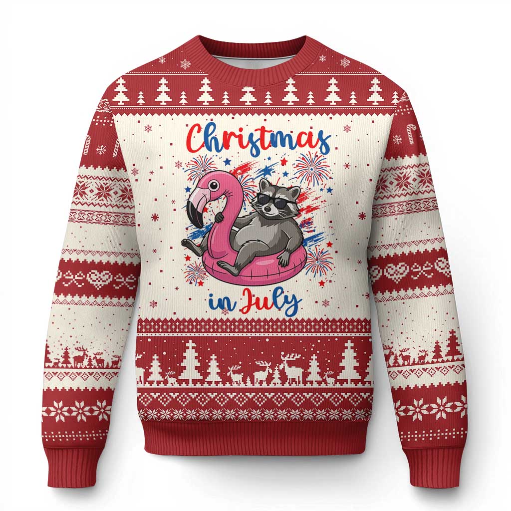 Funny Raccoon Christmas In July 4th of July Ugly Christmas Sweater TS14 Beige Red Print Your Wear