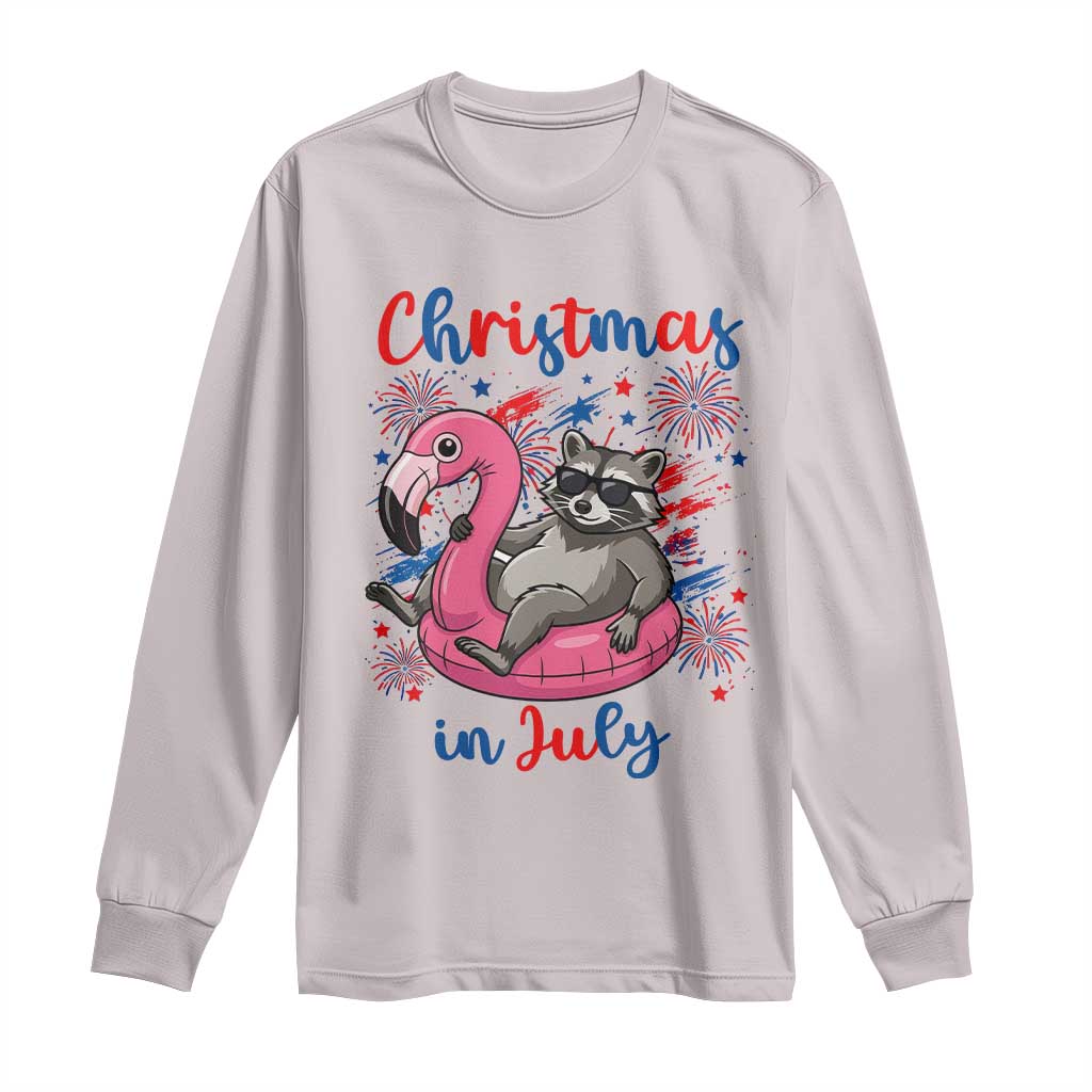 Funny Raccoon Christmas In July 4th of July Long Sleeve Shirt