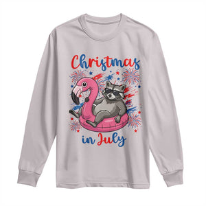 Funny Raccoon Christmas In July 4th of July Long Sleeve Shirt