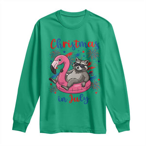 Funny Raccoon Christmas In July 4th of July Long Sleeve Shirt