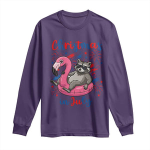 Funny Raccoon Christmas In July 4th of July Long Sleeve Shirt