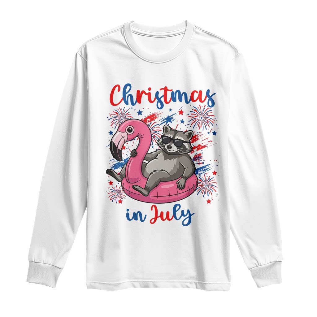 Funny Raccoon Christmas In July 4th of July Long Sleeve Shirt
