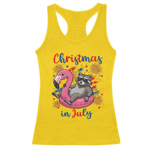 Funny Raccoon Christmas In July 4th of July Racerback Tank Top