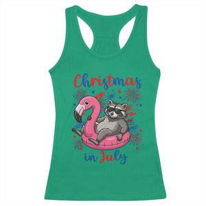 Funny Raccoon Christmas In July 4th of July Racerback Tank Top