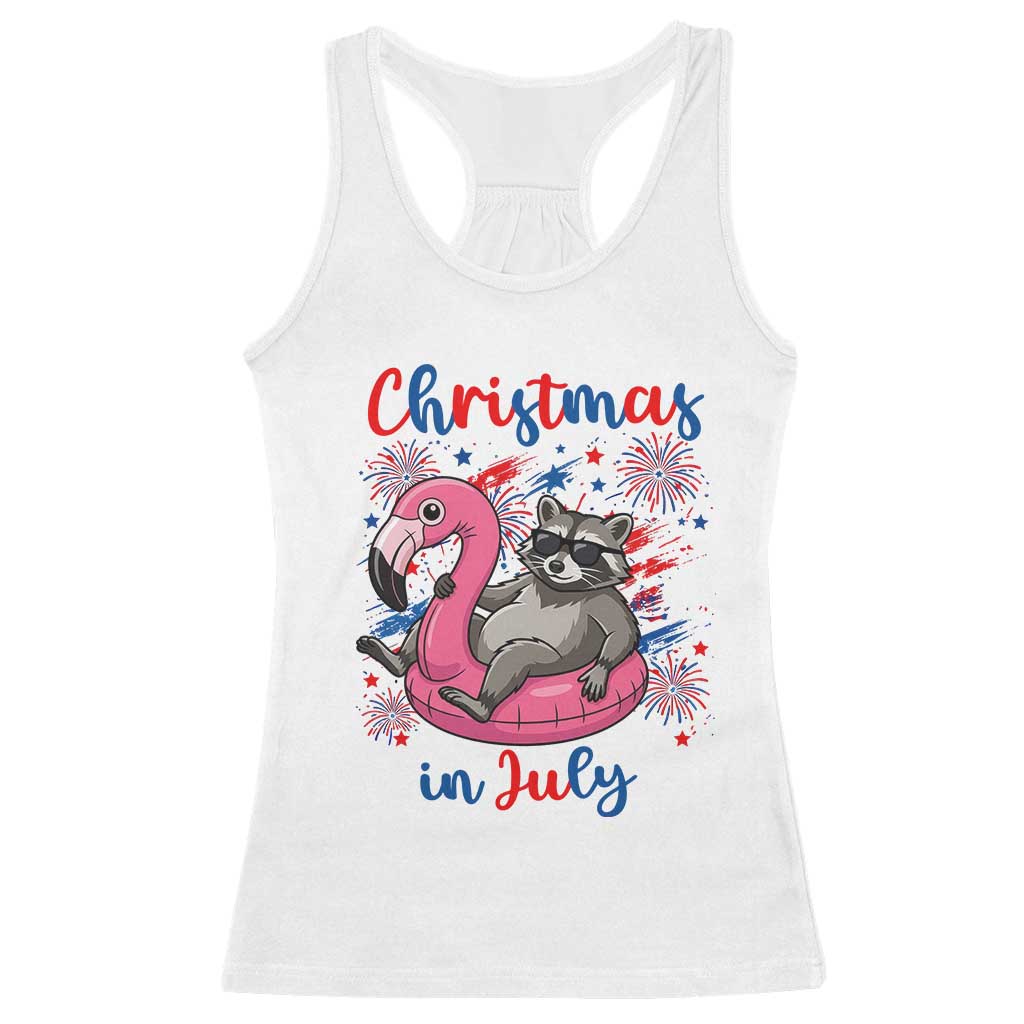 Funny Raccoon Christmas In July 4th of July Racerback Tank Top