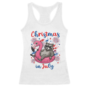 Funny Raccoon Christmas In July 4th of July Racerback Tank Top