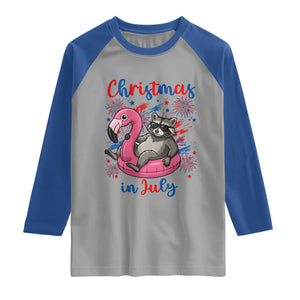 Funny Raccoon Christmas In July 4th of July Raglan Shirt