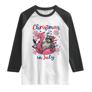 Funny Raccoon Christmas In July 4th of July Raglan Shirt