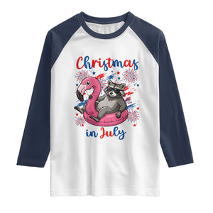 Funny Raccoon Christmas In July 4th of July Raglan Shirt