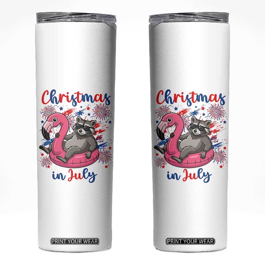 Funny Raccoon Christmas In July 4th of July Skinny Tumbler TS14 White Print Your Wear