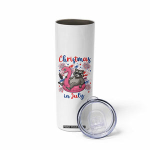 Funny Raccoon Christmas In July 4th of July Skinny Tumbler