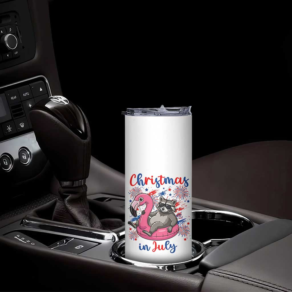 Funny Raccoon Christmas In July 4th of July Skinny Tumbler