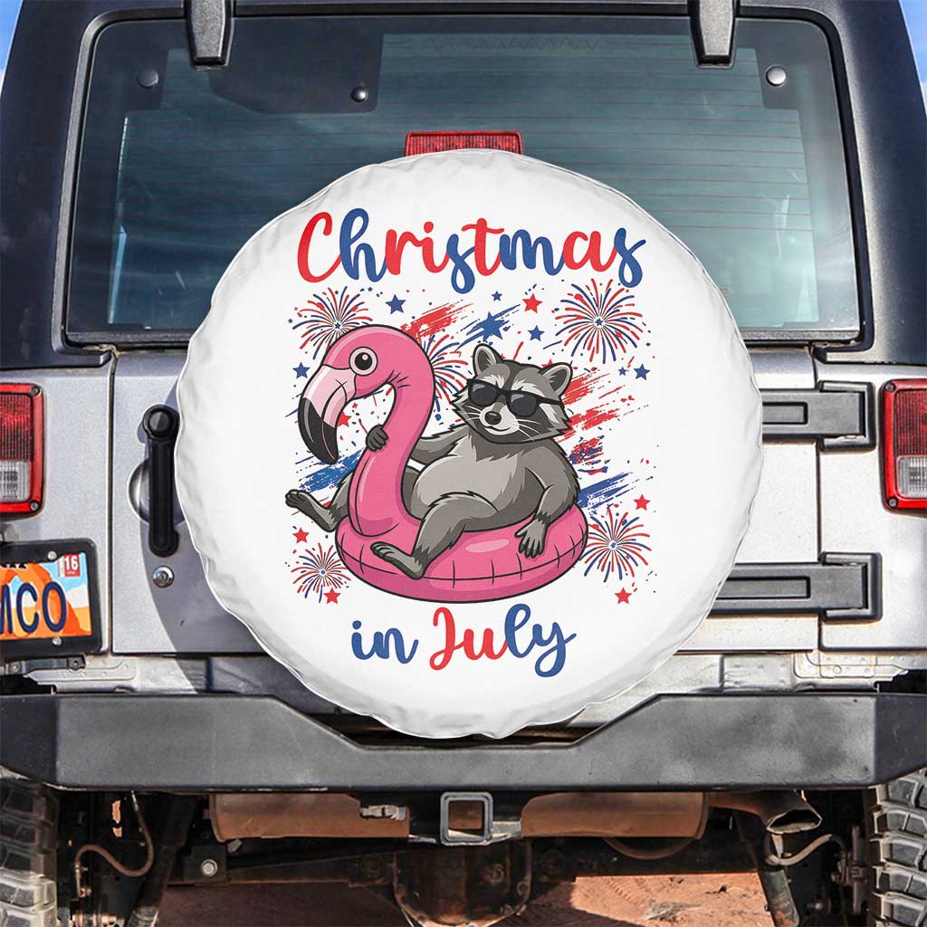Funny Raccoon Christmas In July 4th of July Spare Tire Cover TS14 No hole White Print Your Wear