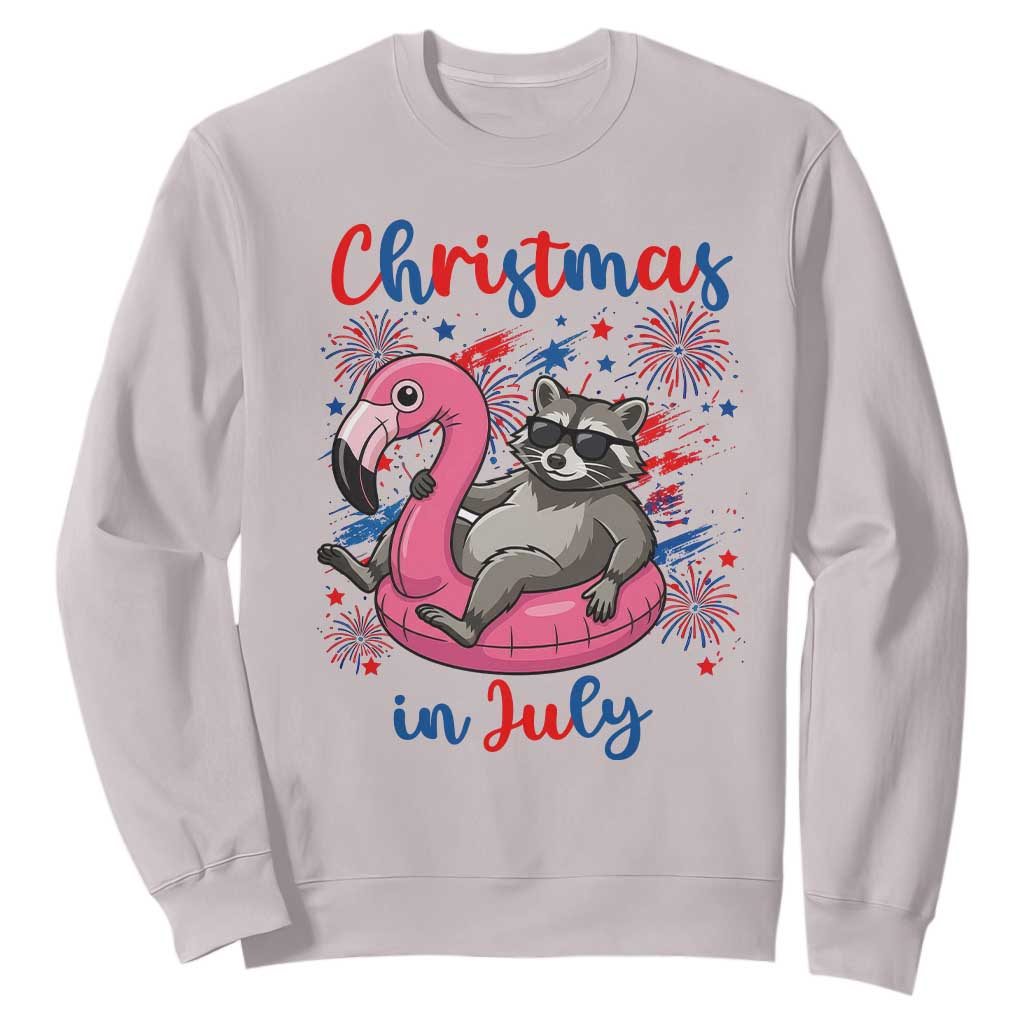 Funny Raccoon Christmas In July 4th of July Sweatshirt TS14 S Ice Gray Print Your Wear