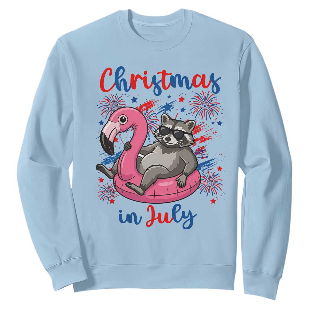 Funny Raccoon Christmas In July 4th of July Sweatshirt TS14 Light Blue Print Your Wear