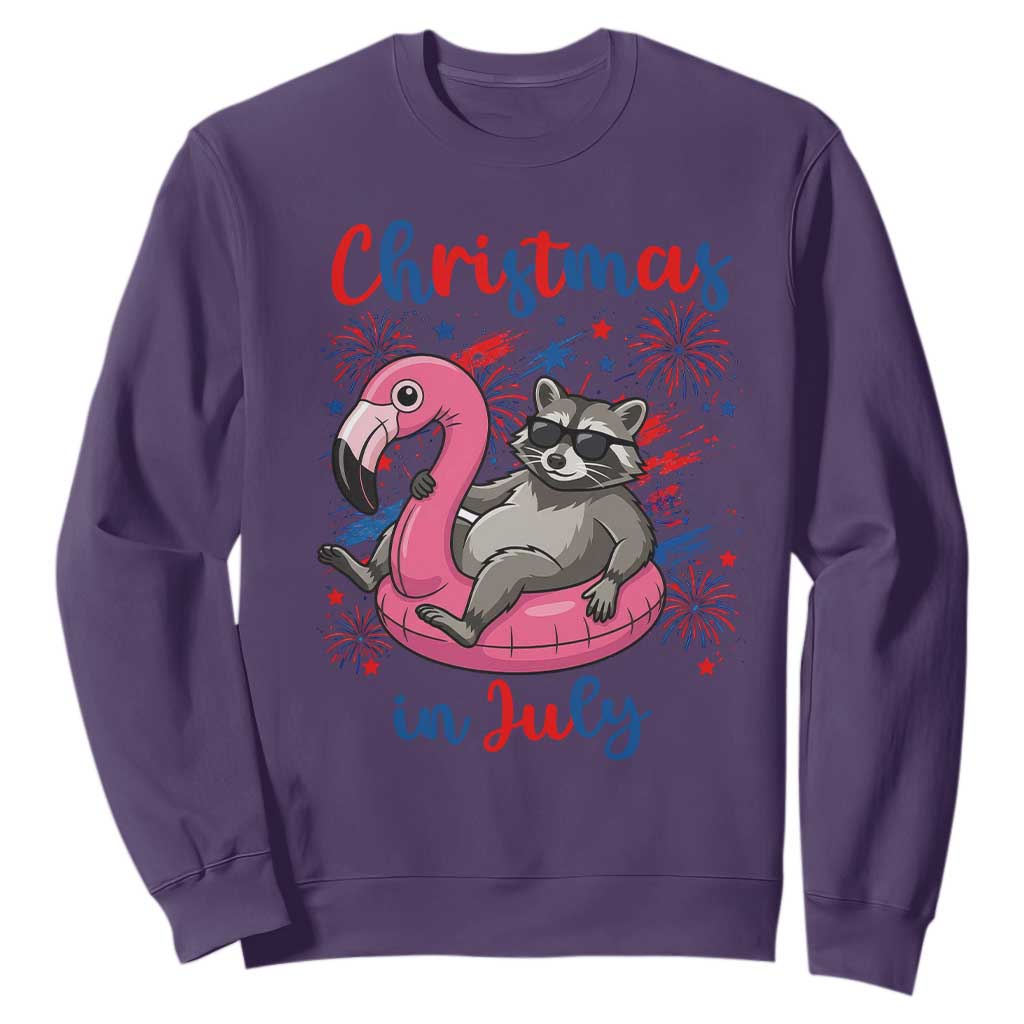 Funny Raccoon Christmas In July 4th of July Sweatshirt TS14 Purple Print Your Wear