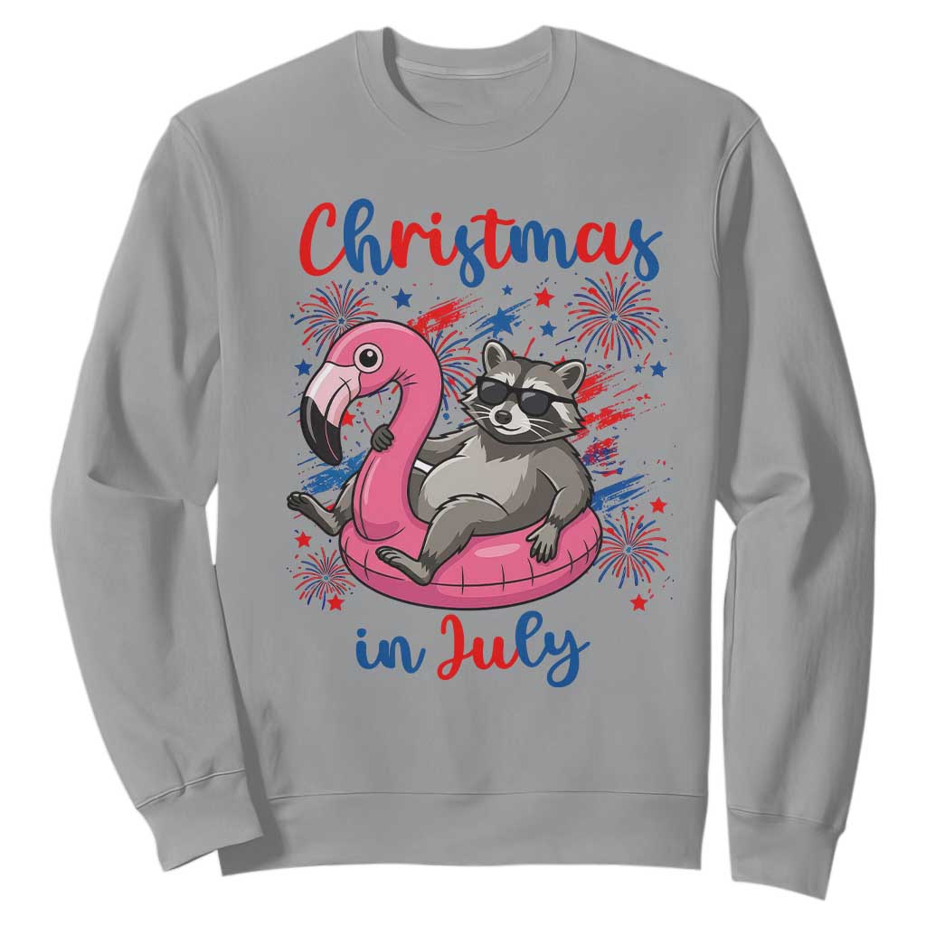 Funny Raccoon Christmas In July 4th of July Sweatshirt TS14 Sport Gray Print Your Wear