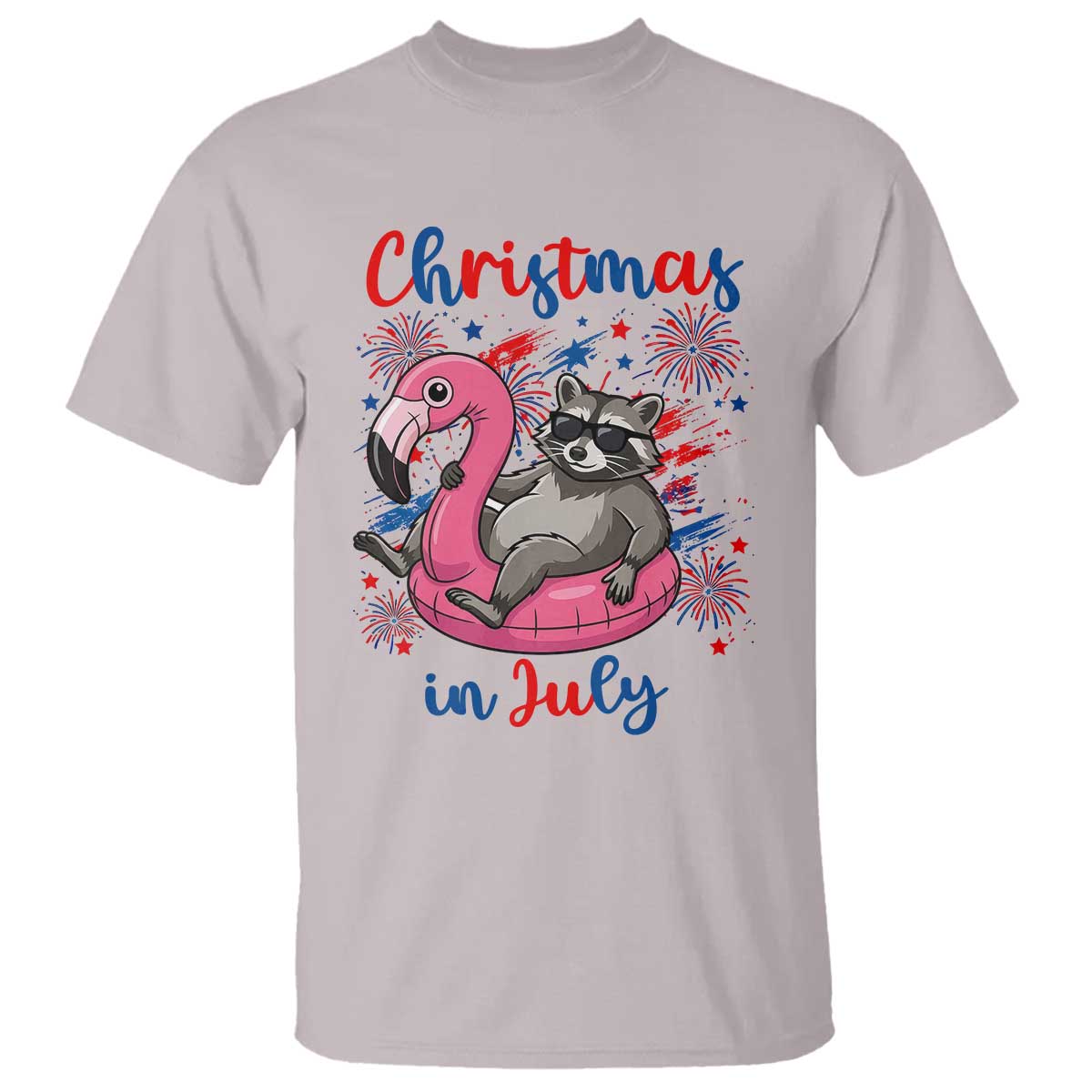 Funny Raccoon Christmas In July 4th of July T Shirt