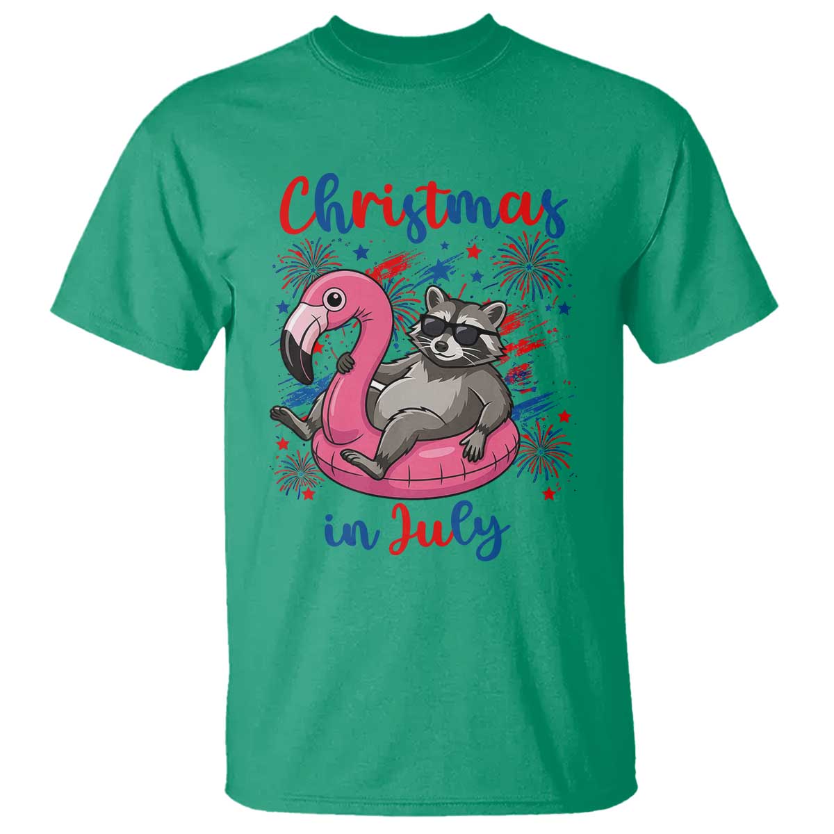 Funny Raccoon Christmas In July 4th of July T Shirt