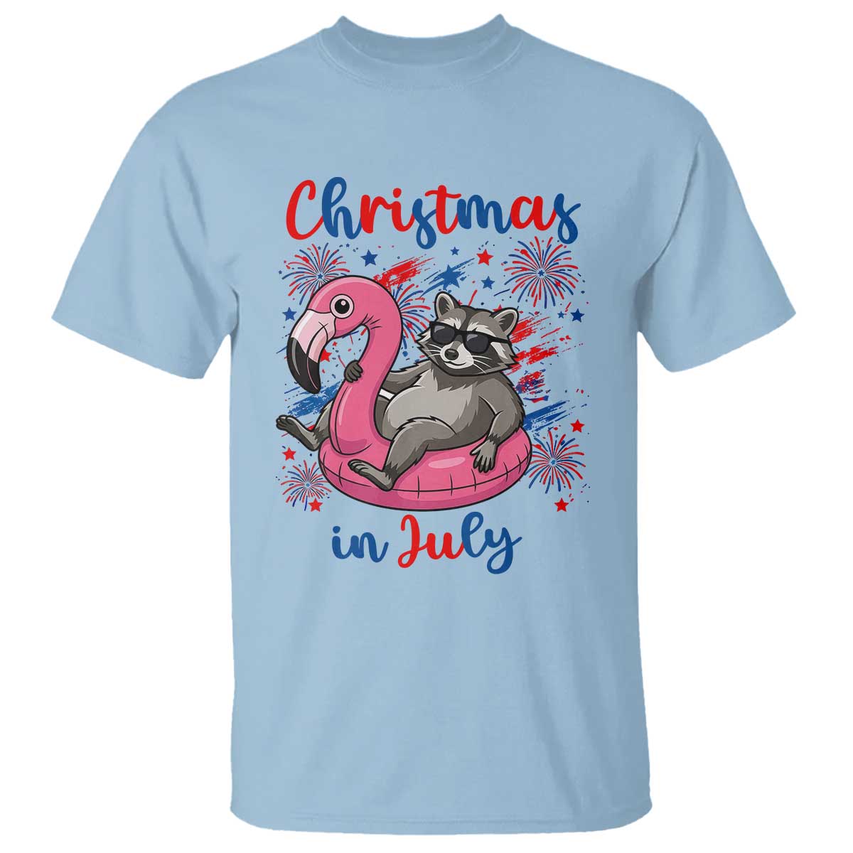 Funny Raccoon Christmas In July 4th of July T Shirt