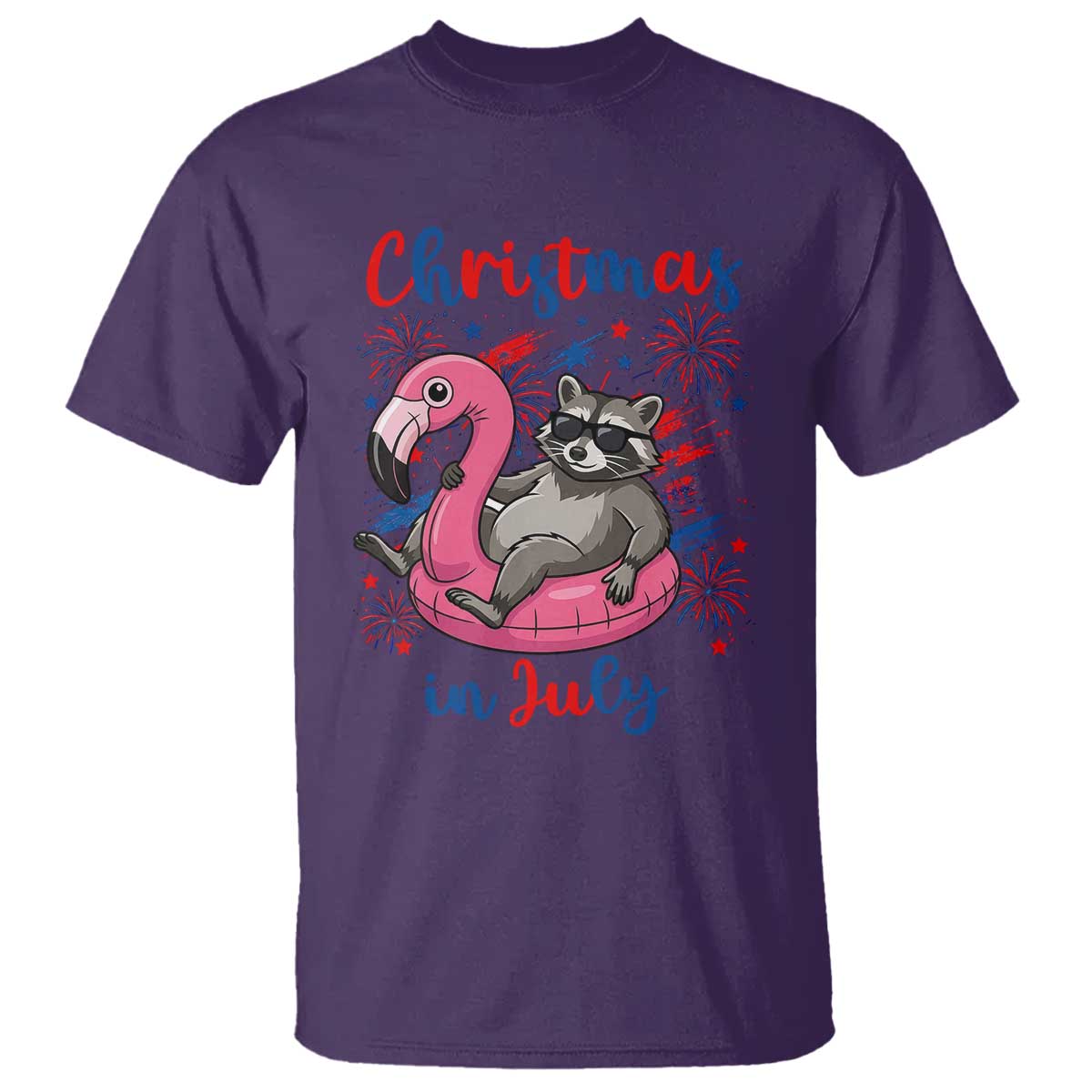 Funny Raccoon Christmas In July 4th of July T Shirt