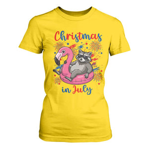 Funny Raccoon Christmas In July 4th of July T Shirt For Women