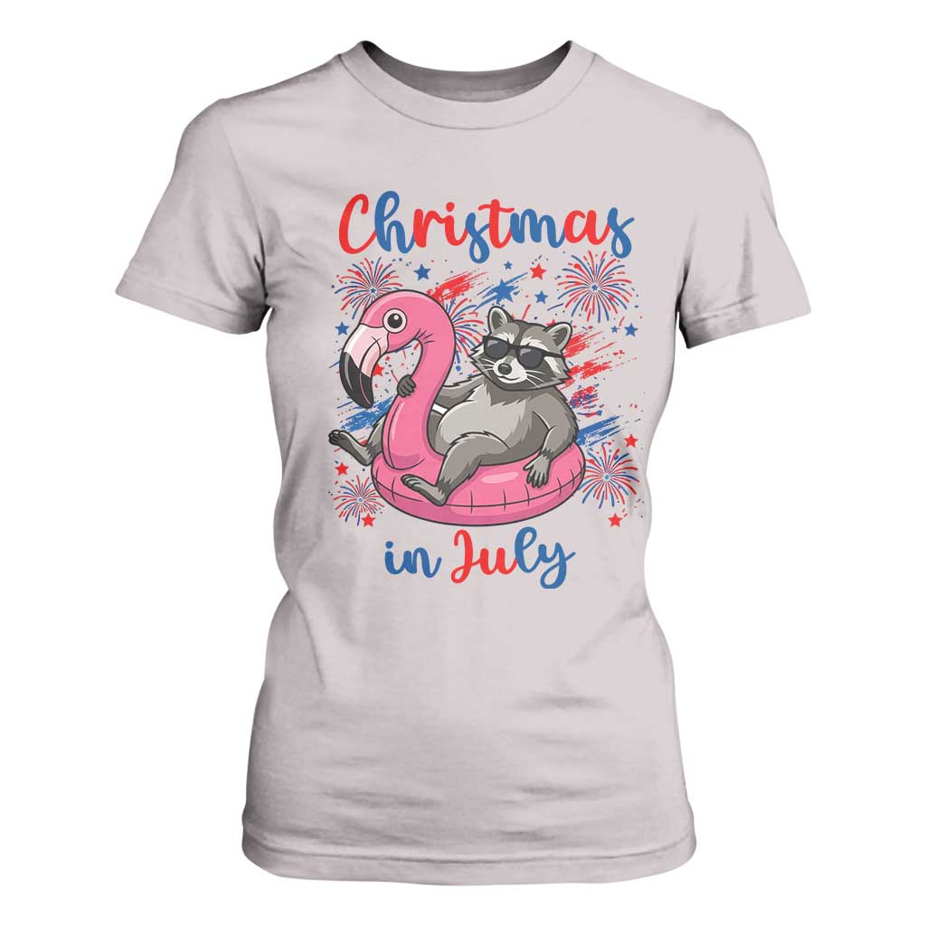Funny Raccoon Christmas In July 4th of July T Shirt For Women