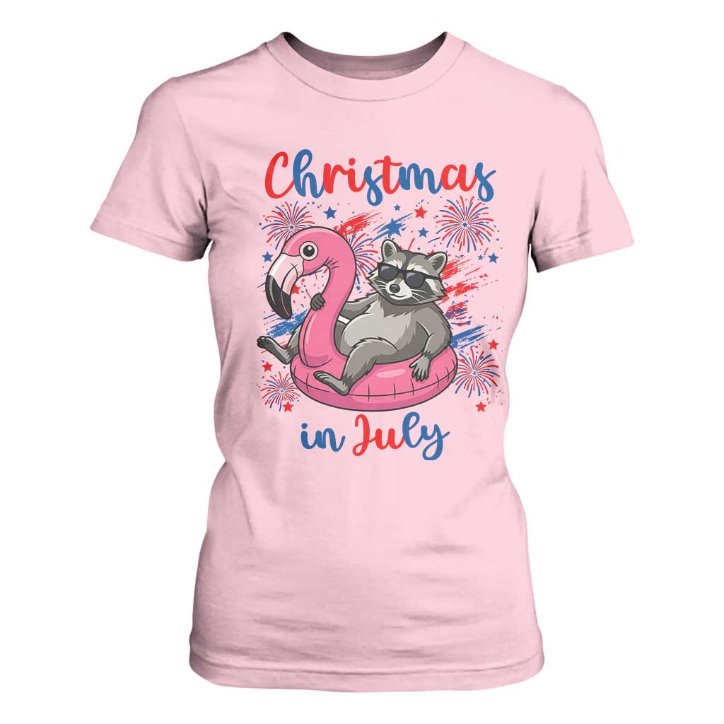 Funny Raccoon Christmas In July 4th of July T Shirt For Women