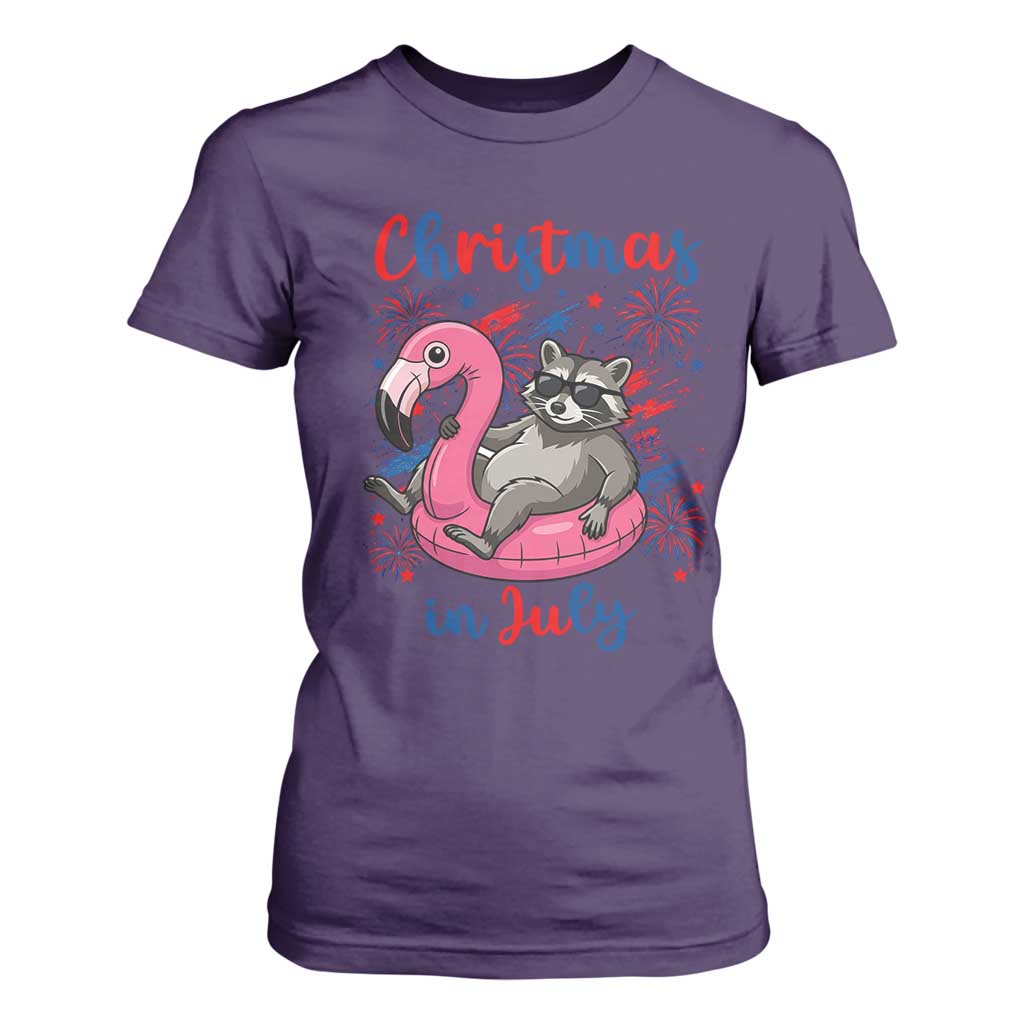 Funny Raccoon Christmas In July 4th of July T Shirt For Women