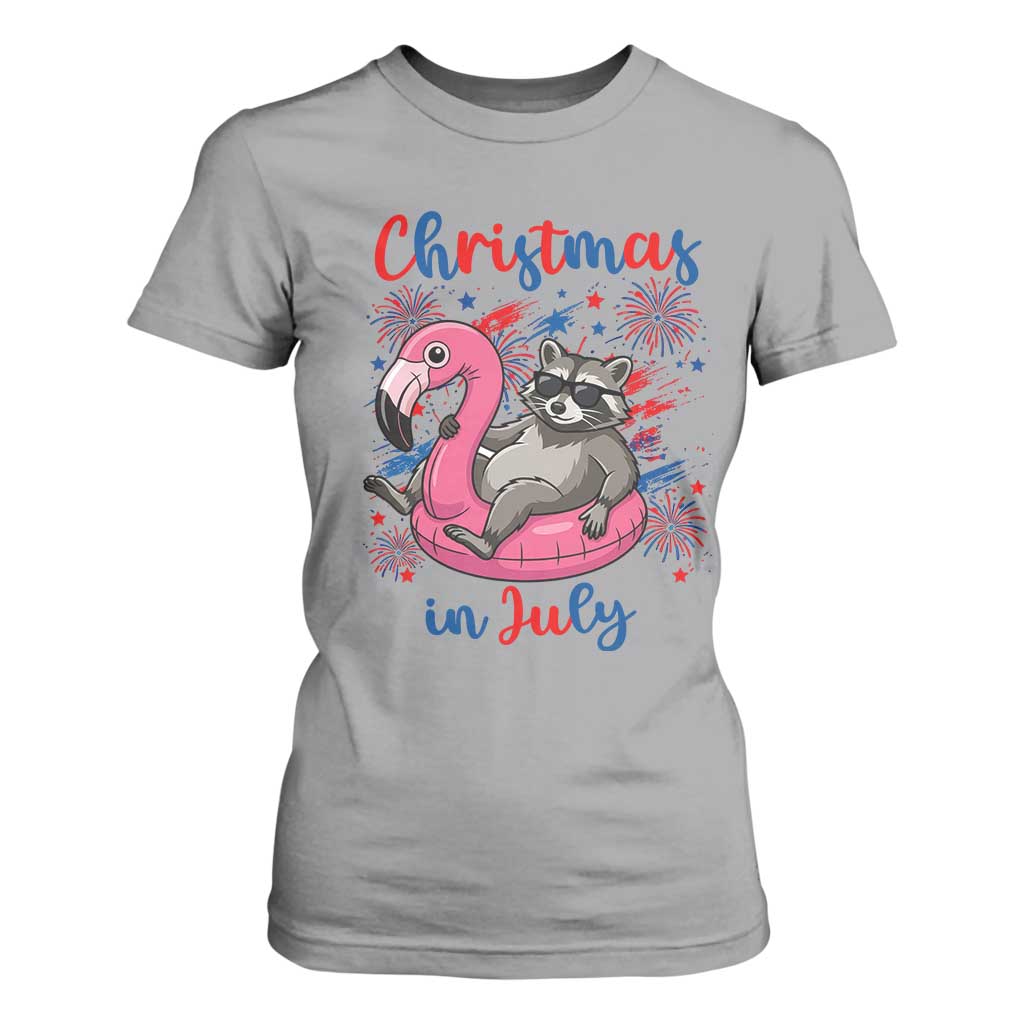Funny Raccoon Christmas In July 4th of July T Shirt For Women