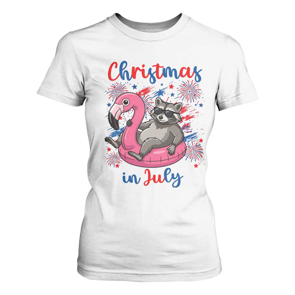Funny Raccoon Christmas In July 4th of July T Shirt For Women TS14 White Print Your Wear