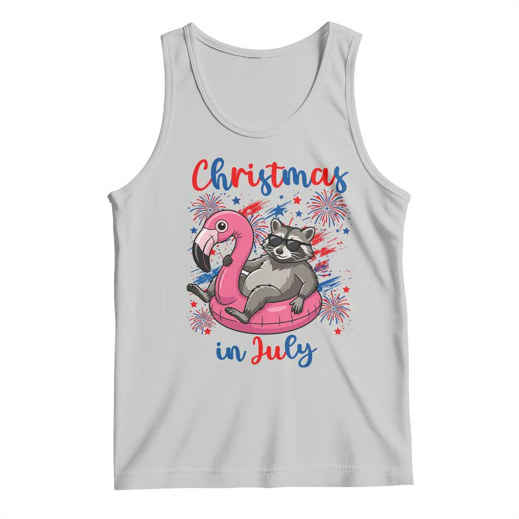 Funny Raccoon Christmas In July 4th of July Tank Top