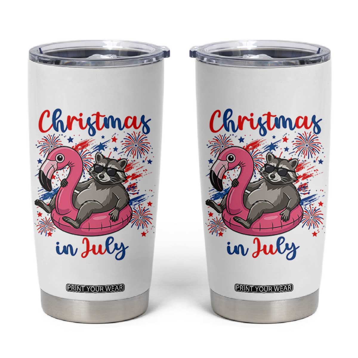 Funny Raccoon Christmas In July 4th of July Tumbler Cup