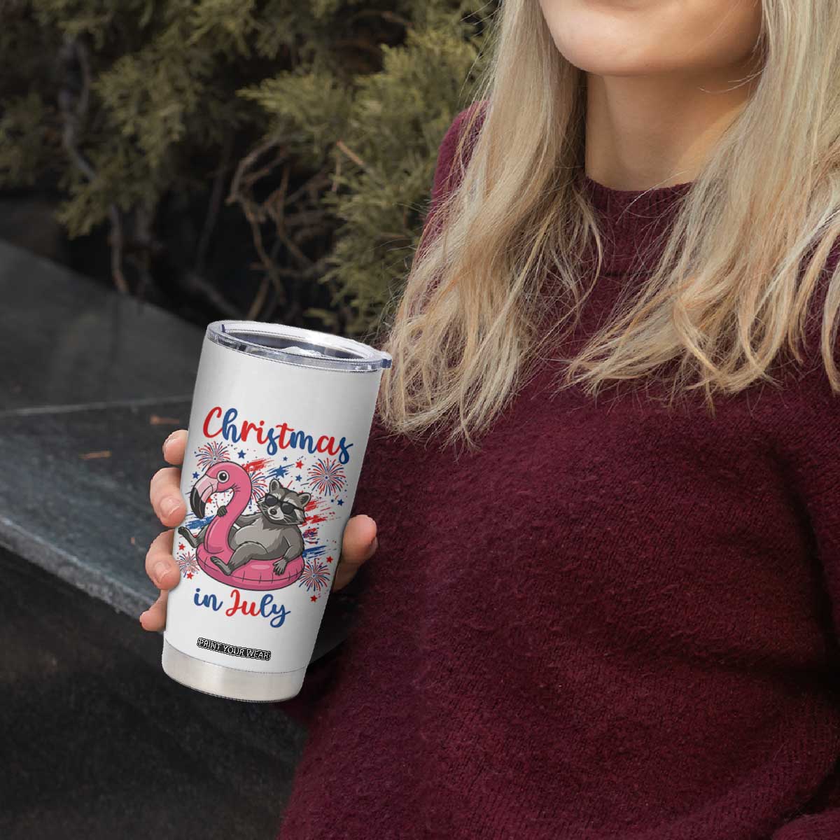 Funny Raccoon Christmas In July 4th of July Tumbler Cup
