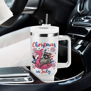 Funny Raccoon Christmas In July 4th of July Tumbler With Handle