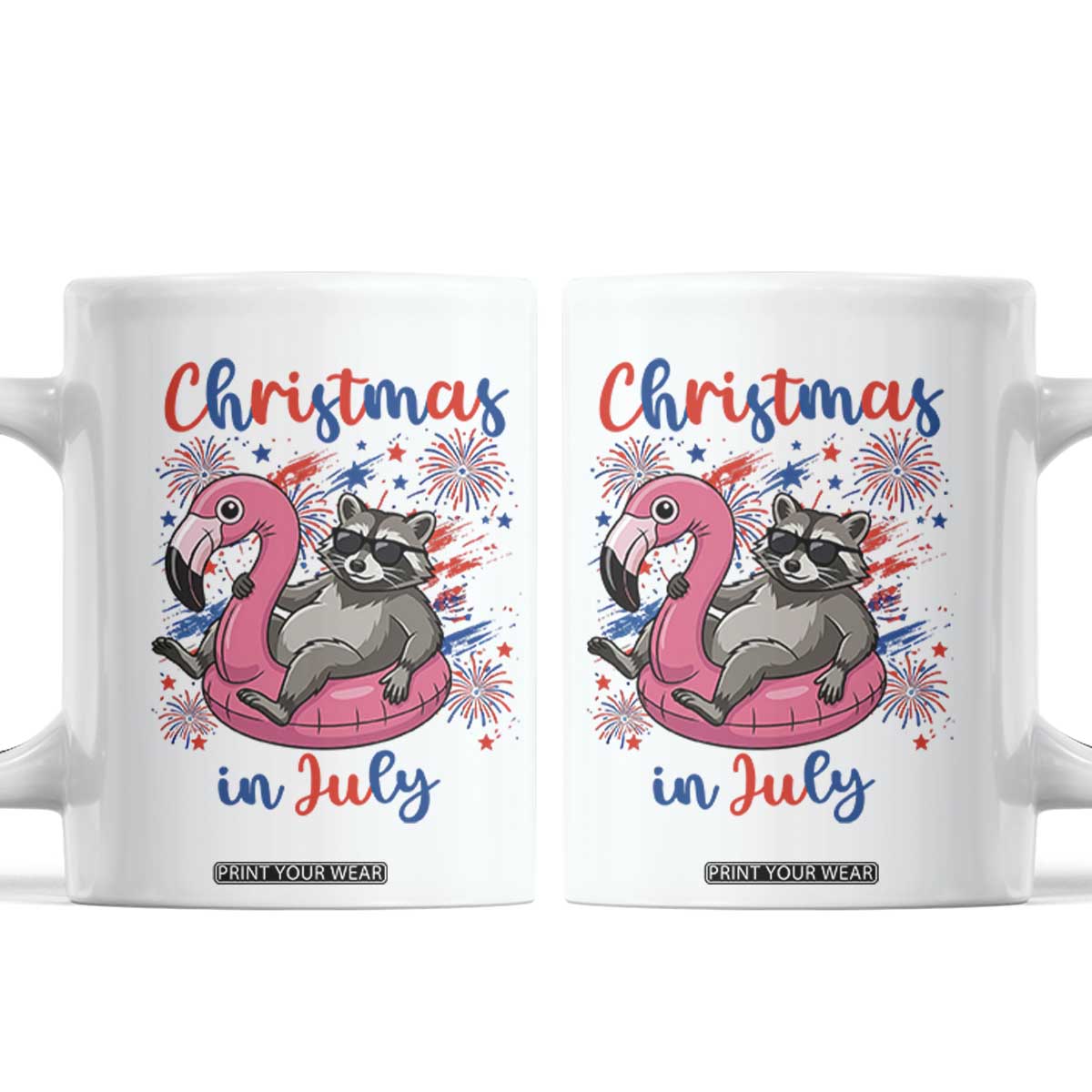 Funny Raccoon Christmas In July 4th of July Coffee Mug