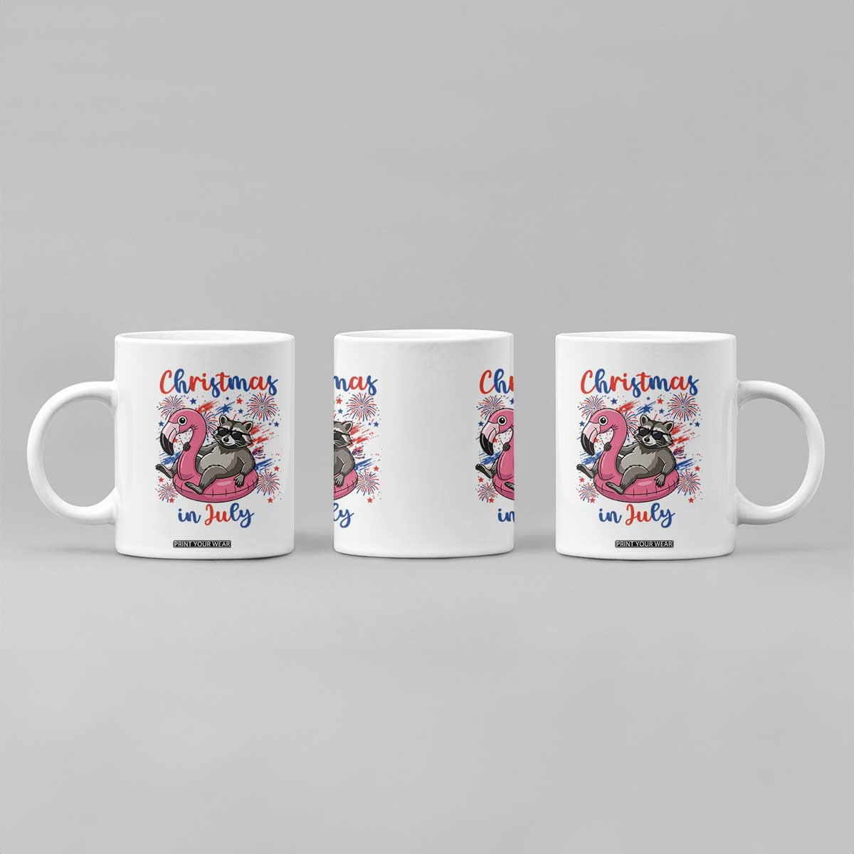 Funny Raccoon Christmas In July 4th of July Coffee Mug